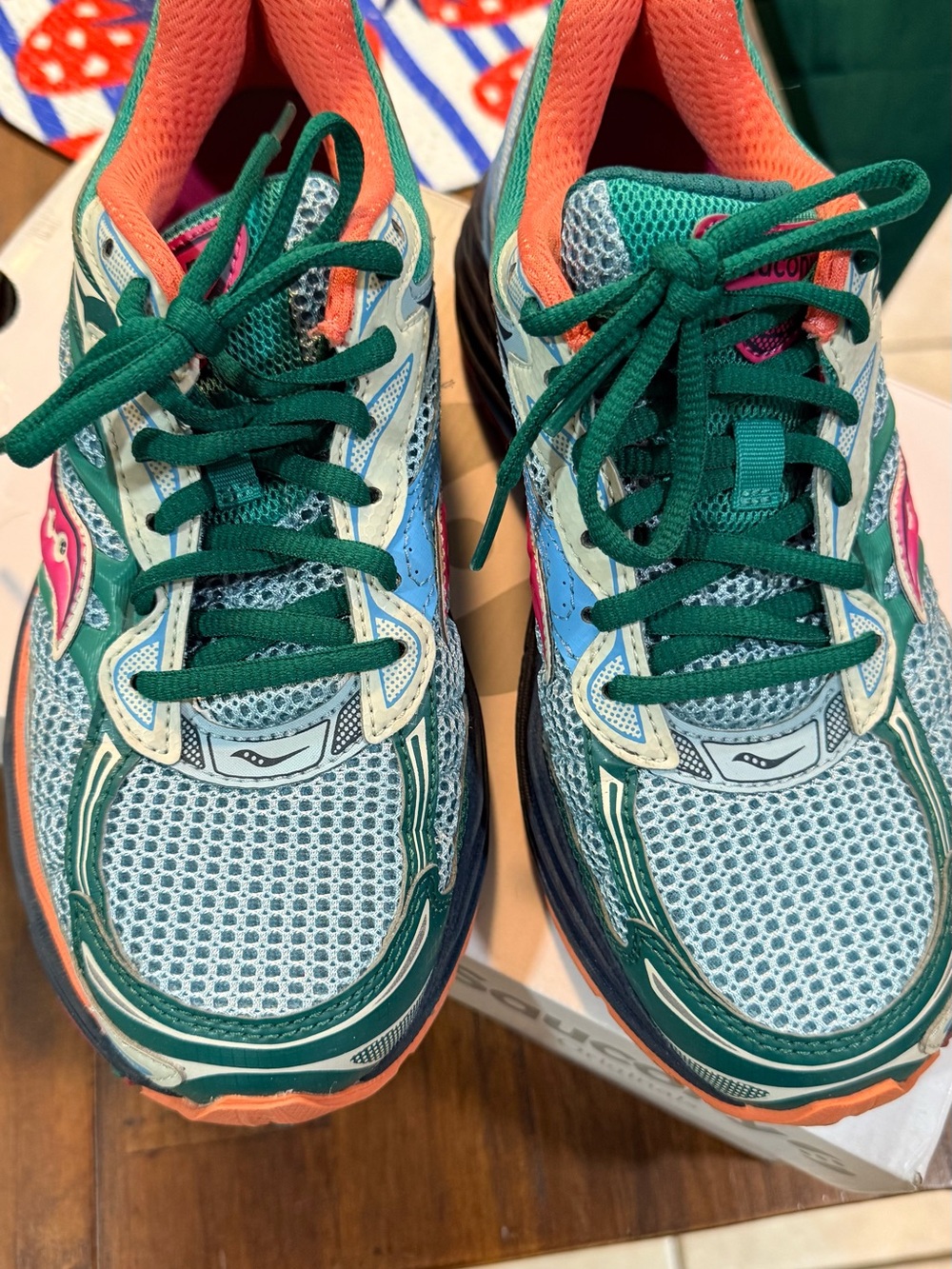 Saucony Multicolor Mesh Running Sneakers in Teal, Coral & Pink